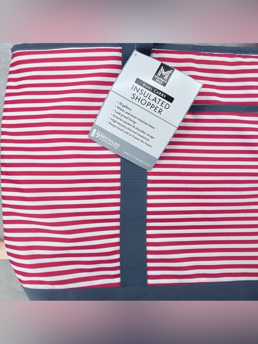 Member's Mark Striped Red & White Tote with Navy Base - Picture 3 of 7